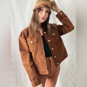 Vintage Y2K Gap Brown Corduroy Trucker Jacket Classic Cropped Layering